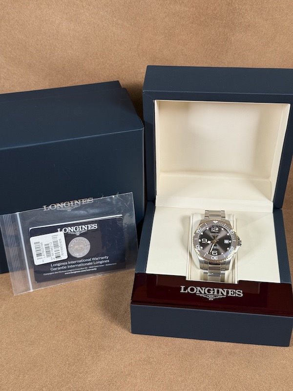 Longines HydroConquest 39mm sunray grey rose gold bezel complete set