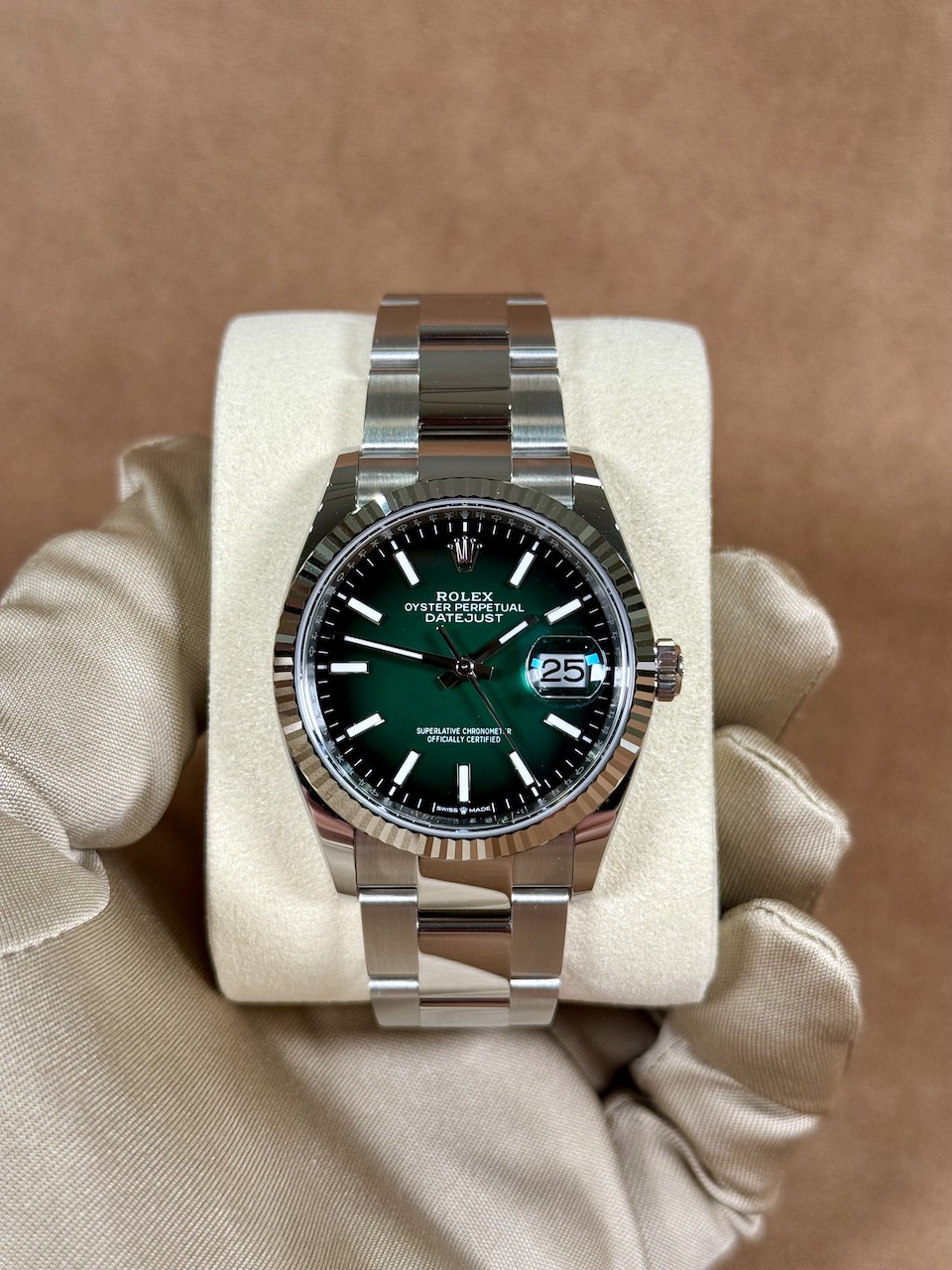 Rolex Datejust 36 ref 126234 green ombre dial on wrist