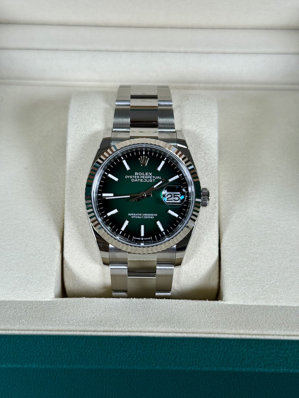 Rolex Datejust 36 ref 126234 green ombre dial in box